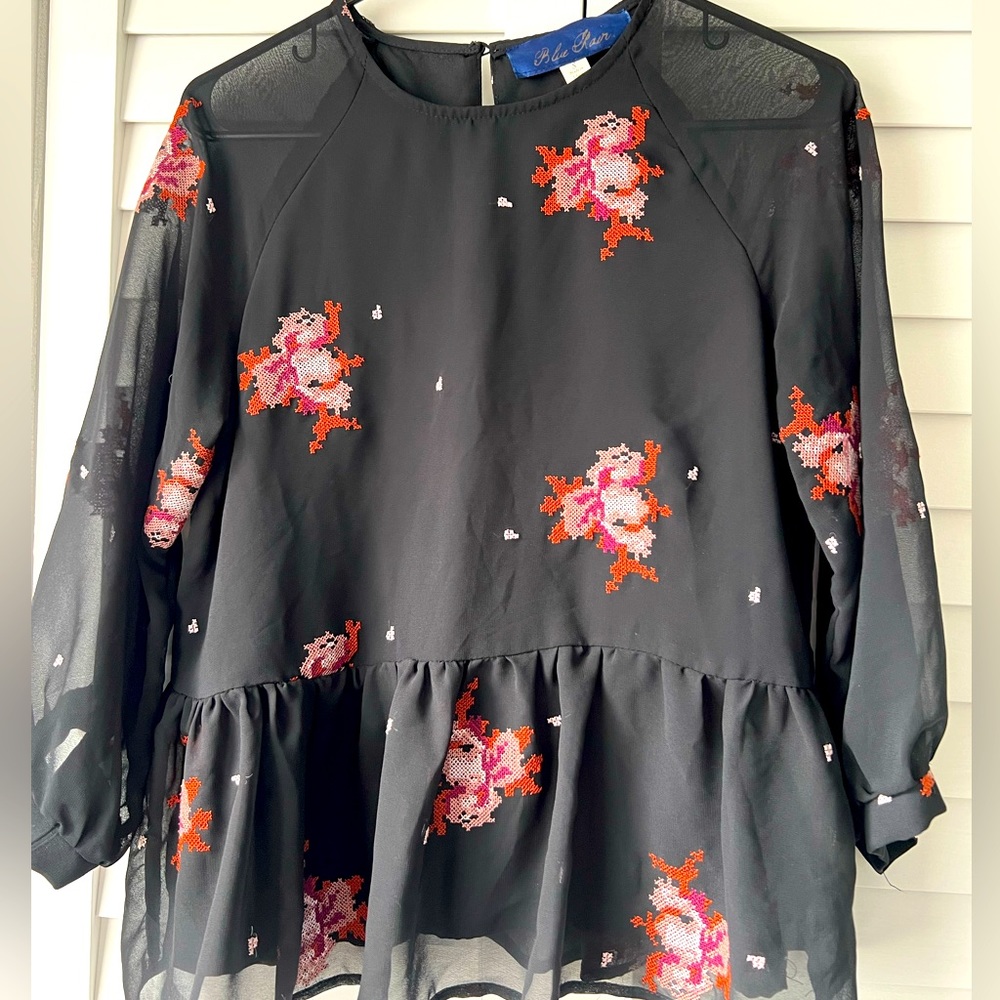 Cute Black Long Sleeve Small Patterned Blouse